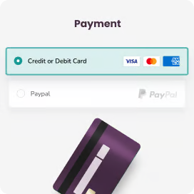 A checkout screen with credit card selected