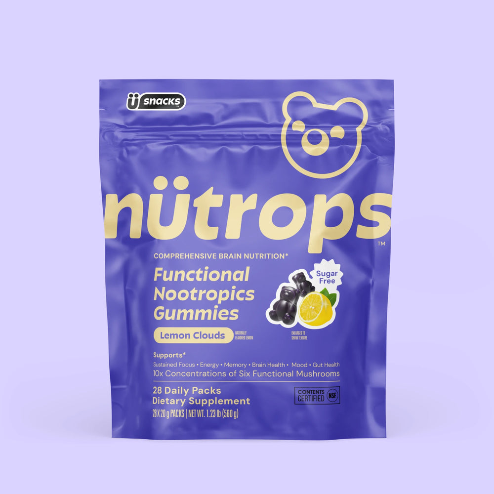 Nütrops Sugar-Free Superfood Gummies, comprehensive brain nutrition, functional nootropics gummies, Pouch with 28 daily packs, 6 functional mushrooms